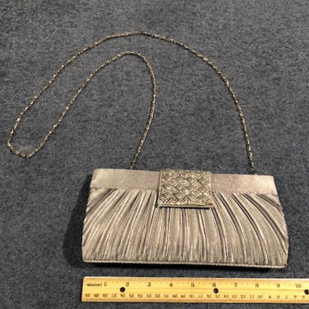 Silver fabric purse with rhinestone clasp